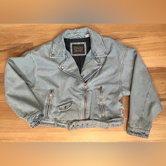 Levis Jacket Women's XL Blue Cropped Denim Moto - Picture 8 of 11
